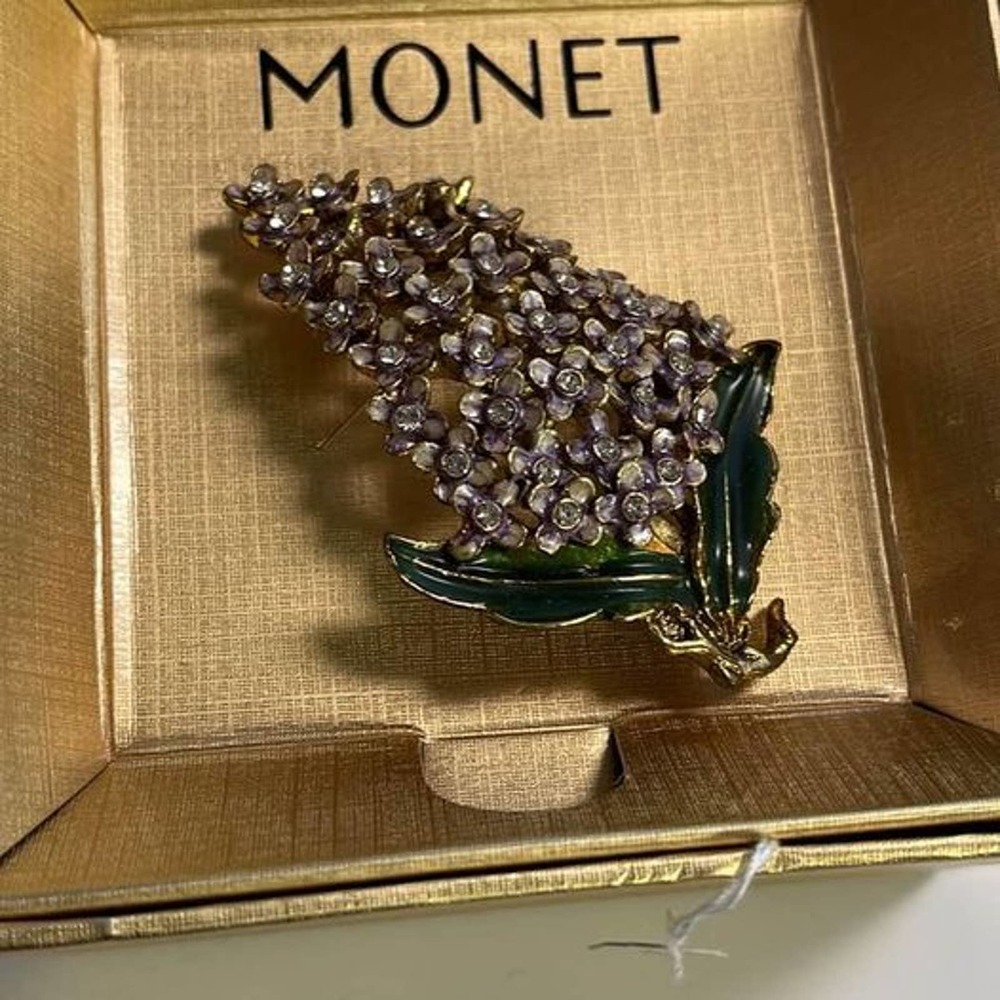 Monet Lavender and gold brooch